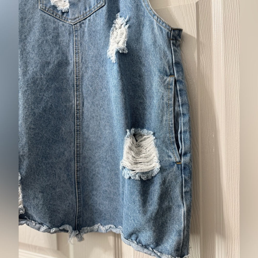 CELLO Denim Distressed Overall Dress - Picture 3 of 7